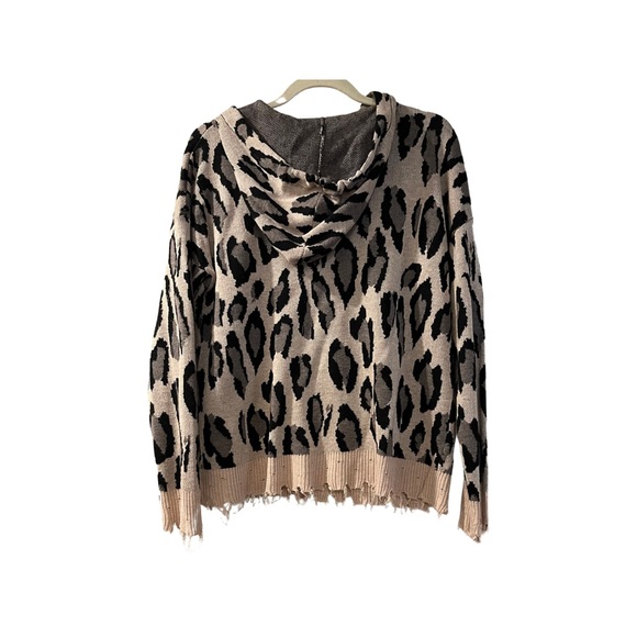 Fate Leopard Print Knit Hooded Sweatshirt Medium - Picture 2 of 4